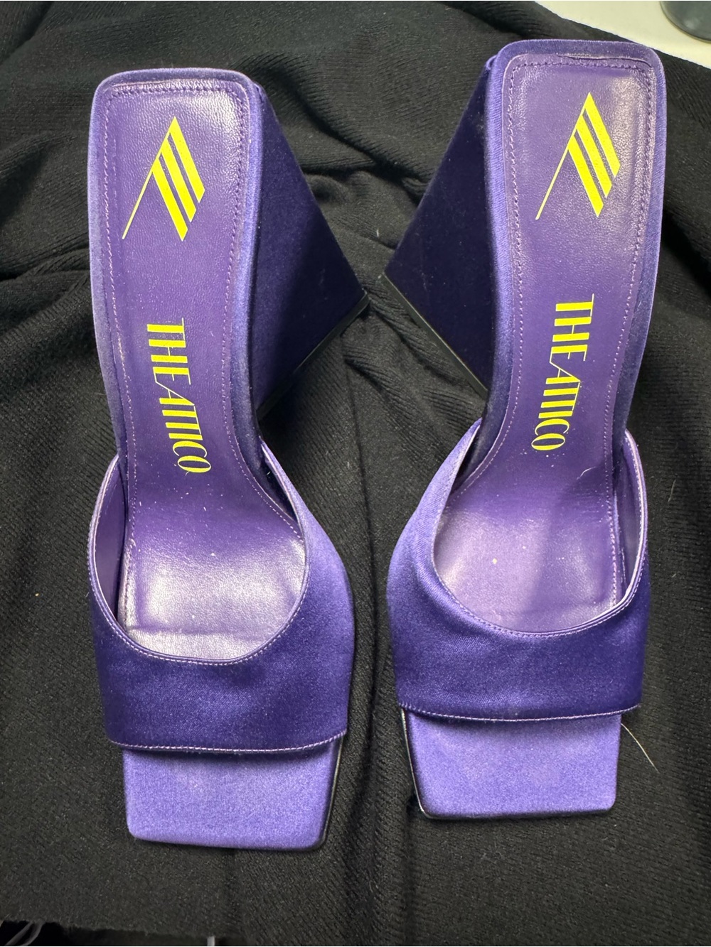 The Attico Purple Satin Square-Toe Mule Heels